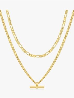 Gold Plated Layered  T Bar Pendant Necklace - Women Jewelry